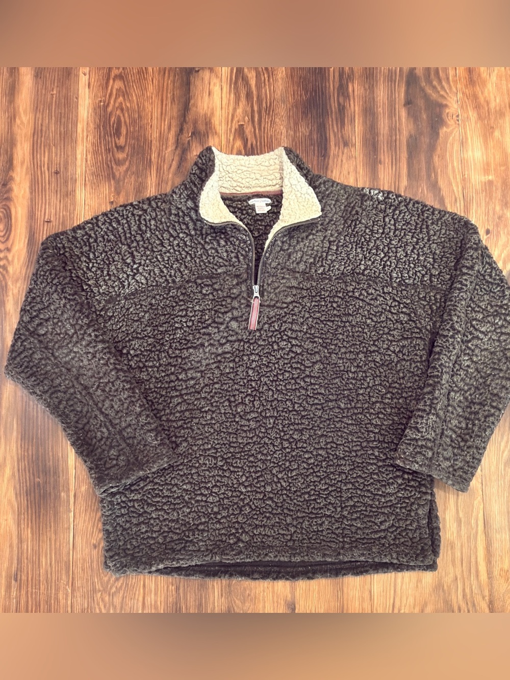 Men's Sherpa Zip-Up Pullover Sweater in Dark Brown